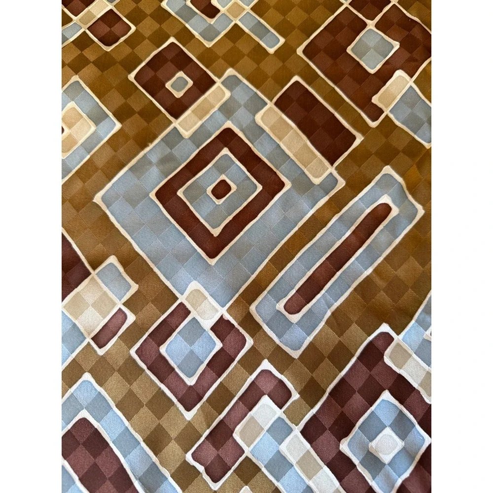 Scarf Brown Blue Geometric‎ Square Mid-Century Modern Retro Mod Accessory